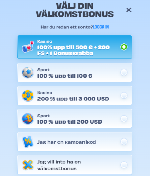 Bonusbanner för registrering hos OnlySpins för svenskar